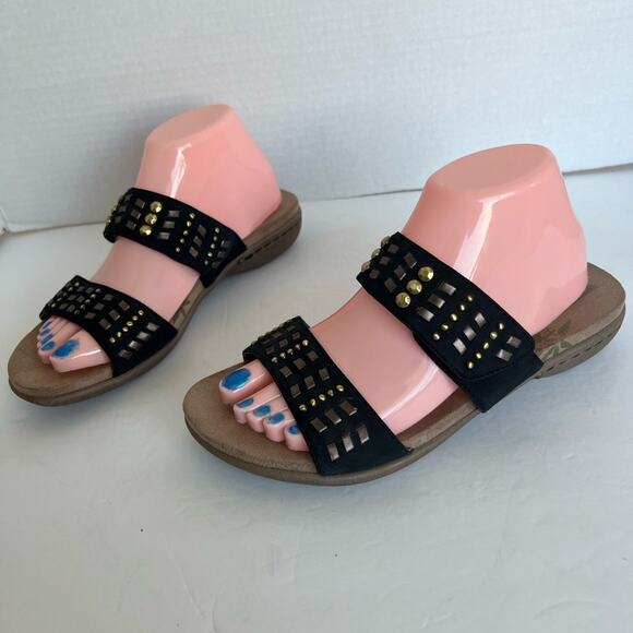 Easy Spirit Cresswell Leather Black/Gold Sandals Antique
Brass Hardware 8 Wide - Picture 1 of 6